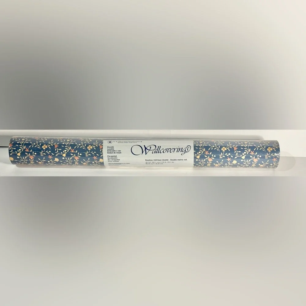 Collins & Aikman Wallcoverings WALLPAPER Blue Floral 3152 Dbl Metric Roll New